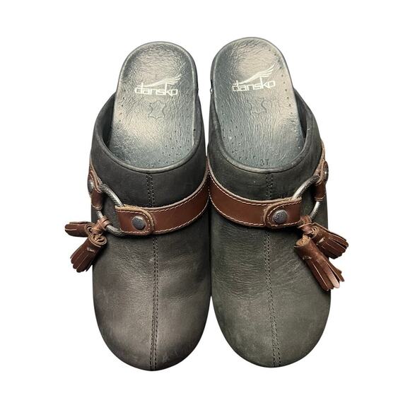 Dansko Shandi Milled Nubuck Mules Clogs Black Leather Tassels EU Size 37 (6.5-7) - Picture 7 of 10